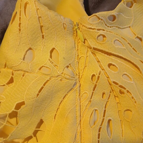 Banana Republic Women's Yellow Palm Leaf Lace Shift Dress SZ 4P GUC - Picture 6 of 8